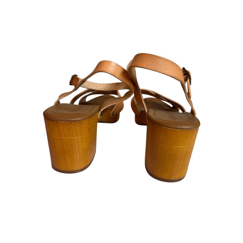 Cushionaire Tan Leather wood block heel clog Sandals - Women's 9 9.5 - Picture 3 of 6